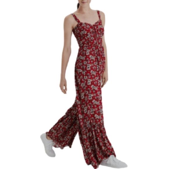 AMERICAN EAGLE Red Floral Jumpsuit Size 10 - Picture 2 of 7